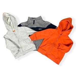 Bundle of 3 Sweaters (2 Hoodies, 1 Pullover) Orange and Gray Size 12 Month